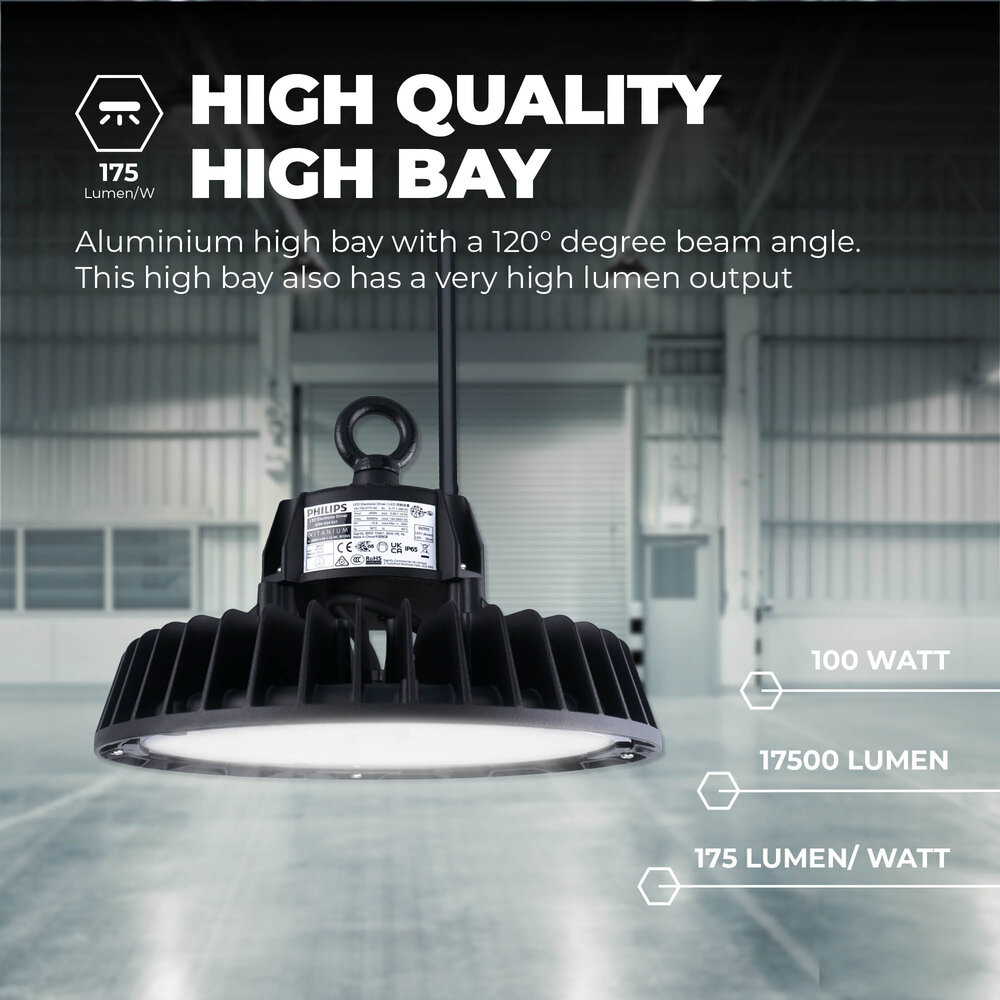 Ledvion LED High Bay 100W - Philips Driver - 120° - 175lm/W - 6500K - IP65 - Dimbaar - 5 Jaar Garantie