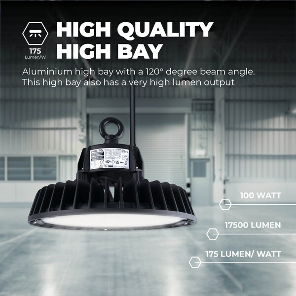 Ledvion LED High Bay 100W - Philips Driver - 120° - 175lm/W - 6500K - IP65 - Dimbaar - 5 Jaar Garantie