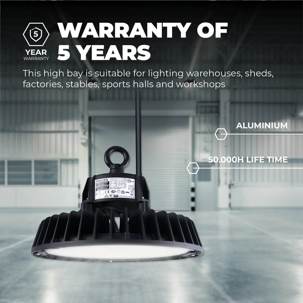Ledvion LED High Bay 100W - Philips Driver - 120° - 175lm/W - 6500K - IP65 - Dimbaar - 5 Jaar Garantie