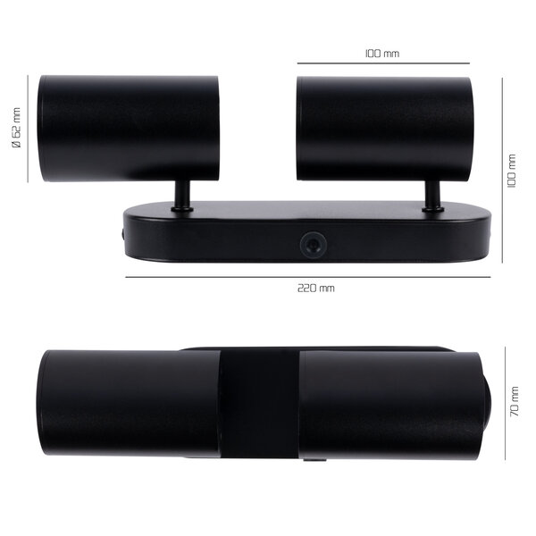 Ledvion LED Plafondspot Zwart Duo - Dimbaar - 3W - 6500K - Kantelbaar