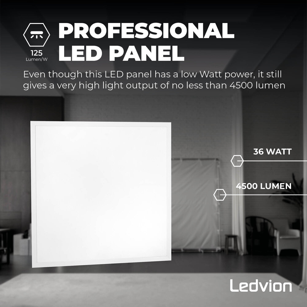 Ledvion 4x Lumileds LED Paneel 60x60 - 36W - 6500K - 125 lm/W - UGR <22 - 5 jaar garantie