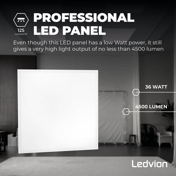 Ledvion 4x Lumileds LED Paneel 60x60 - 36W - 6500K - 125 lm/W - UGR <22 - 5 jaar garantie