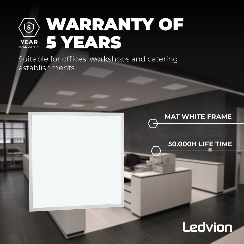 Ledvion 4x Lumileds LED Paneel 60x60 - 36W - 6500K - 125 lm/W - UGR <22 - 5 jaar garantie