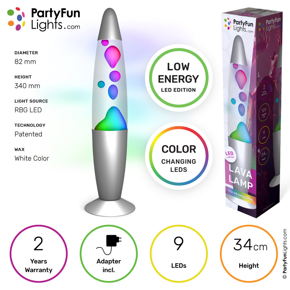 PartyFunLights LED Lava Lamp - 27 Lumen - 12V Adapter