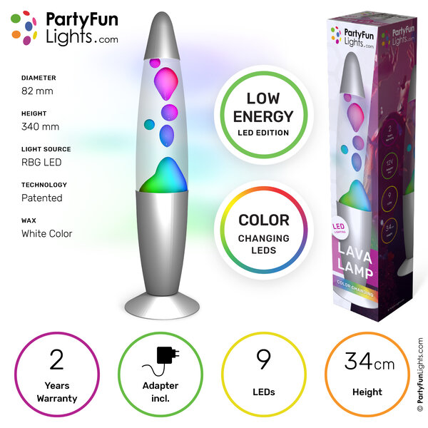 PartyFunLights LED Lava Lamp - 27 Lumen - 12V Adapter