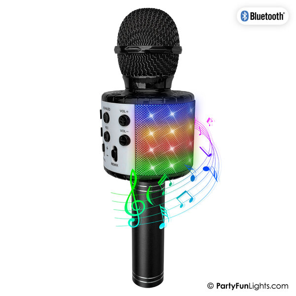 PartyFunLights Bluetooth Karaoke Microfoon - Zwart - Incl. Luidspreker en Lichteffecten
