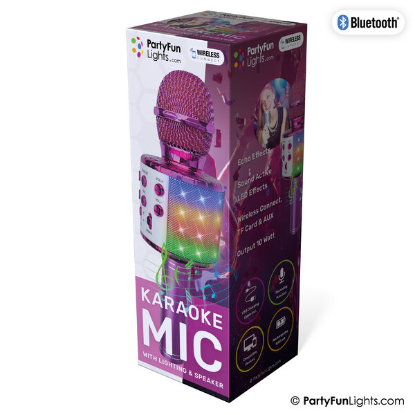 PartyFunLights Bluetooth Karaoke Microfoon - Roze - Incl. Luidspreker en Lichteffecten