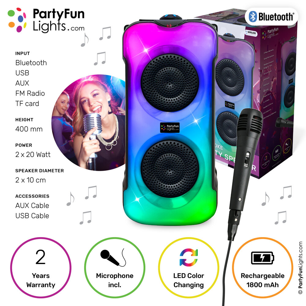 PartyFunLights Bluetooth Karaoke Party Set - Incl. Microfoon en Lichteffecten