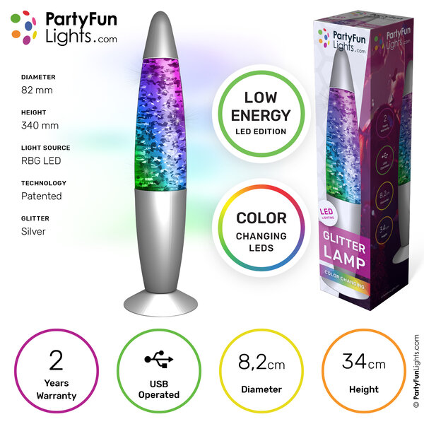 PartyFunLights Glitter Lamp - 27 Lumen - USB