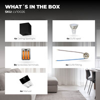 Ledvion 4x Dimbare LED Opbouwspot - Vierkant - Zwart - 3W - 2700K - Kantelbaar