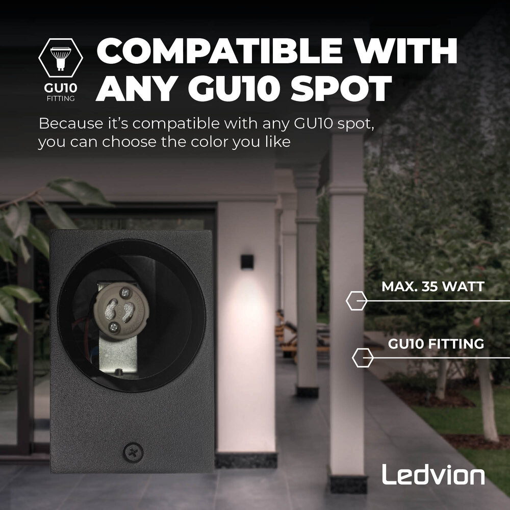Ledvion Dimbare LED Wandlamp - IP54 - Zwart - 3W - 2700K