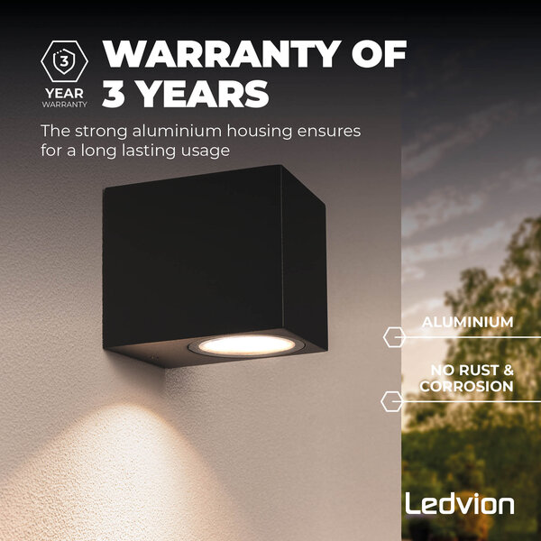 Ledvion Dimbare LED Wandlamp - IP54 - Zwart - 3W - 2700K