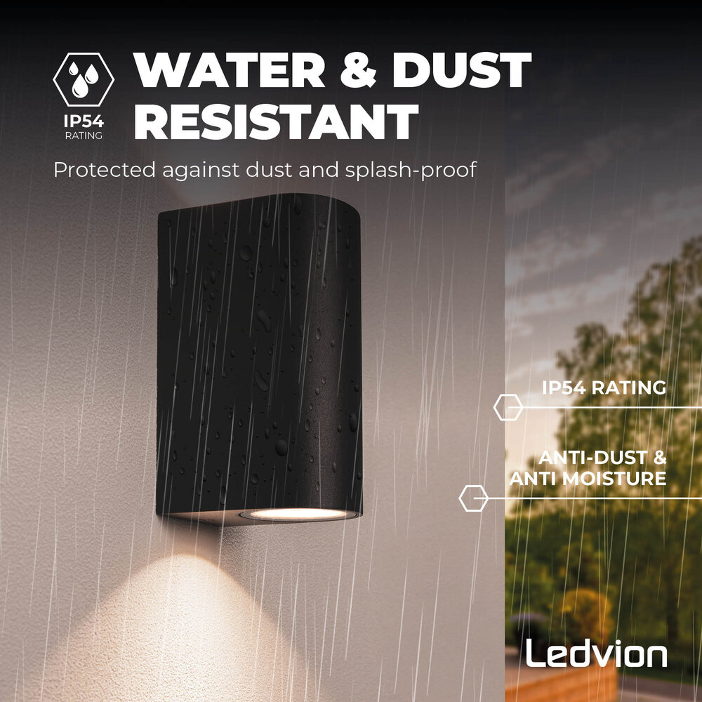 Ledvion Dimbare Wandlamp Buiten - Santa Barbara - 3W - 2700K - IP54 - Zwart