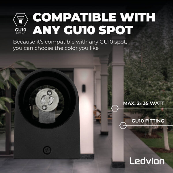 Ledvion Dimbare Wandlamp Buiten - Santa Barbara - 3W - 2700K - IP54 - Zwart