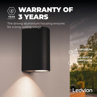 Ledvion Dimbare Wandlamp Buiten - Santa Barbara - 3W - 2700K - IP54 - Zwart