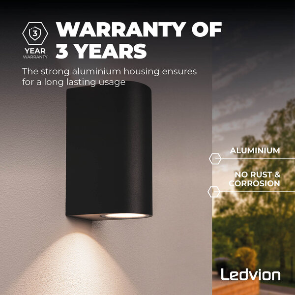 Ledvion Dimbare Wandlamp Buiten - Santa Barbara - 3W - 2700K - IP54 - Zwart