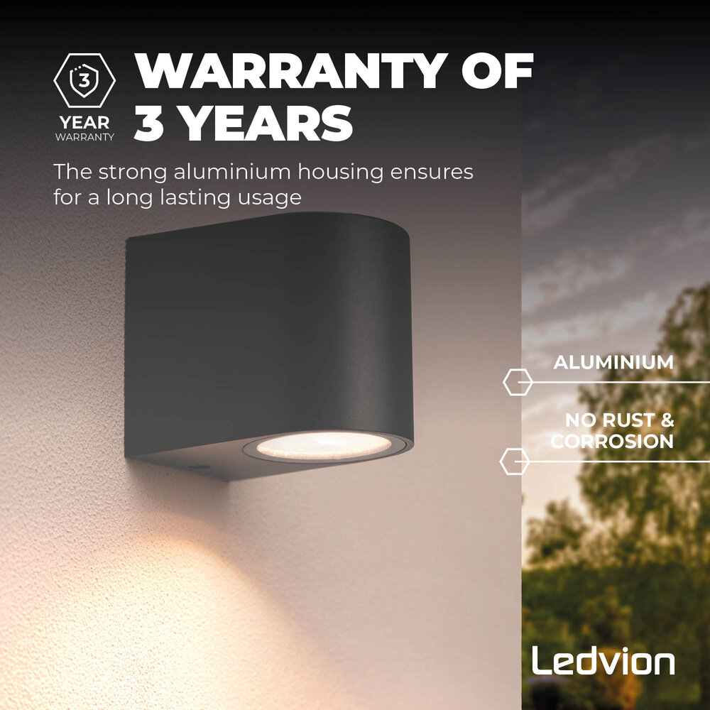 Ledvion Dimbare Wandlamp Buiten - 3W - 2700K - Antraciet
