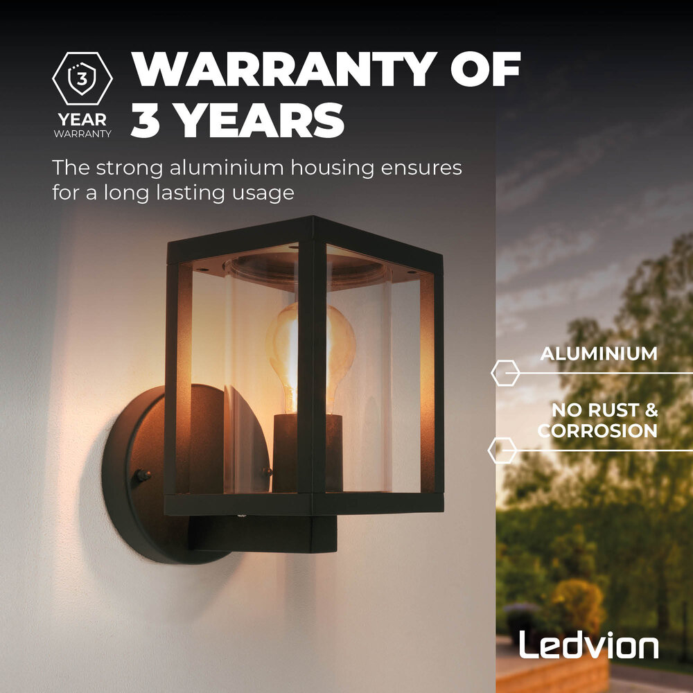 Ledvion Moderne Wandlamp Buiten - 7,5W - 2100K - IP44 - Zwart