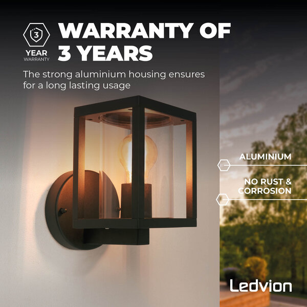 Ledvion Moderne Wandlamp Buiten - 7,5W - 2100K - IP44 - Zwart