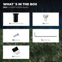 Ledvion 9x LED Grondspot - IP67 - 3W - 4000K - 1 Meter Kabel - Zwart