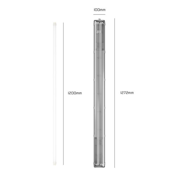 Ledvion LED TL Armatuur 120cm - 18W - 1800 Lumen - 6500K - IP65 - Incl. 2x LED TL Buizen