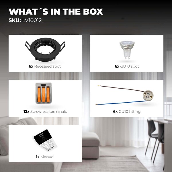 Ledvion Dimbare LED inbouwspot Zwart - Amsterdam - 3W - 4000K - ø82mm - 6 pack