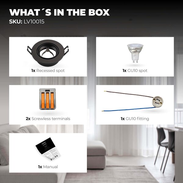 Ledvion Dimbare LED inbouwspot Zwart - Rio - 3W - 4000K - ø85mm
