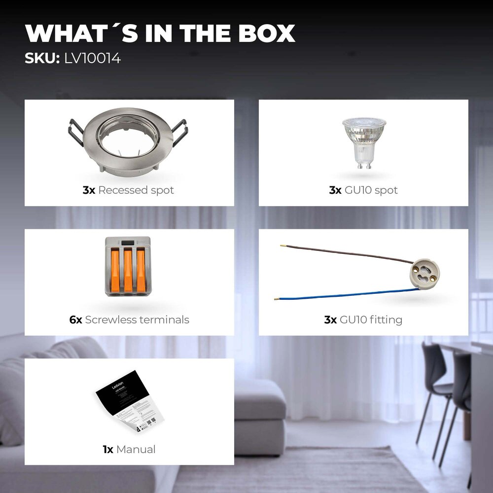 Ledvion Dimbare LED inbouwspot RVS - Amsterdam - 3W - 6500K - ø82mm - 3 pack