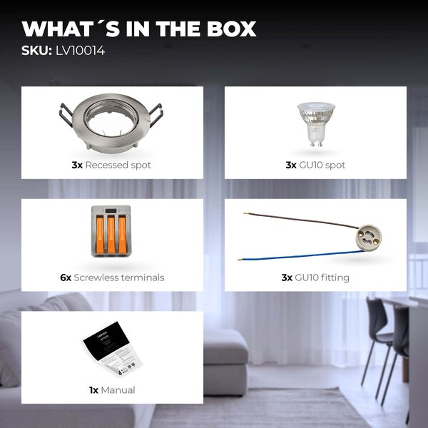 Ledvion Dimbare LED inbouwspot RVS - Amsterdam - 3W - 6500K - ø82mm - 3 pack