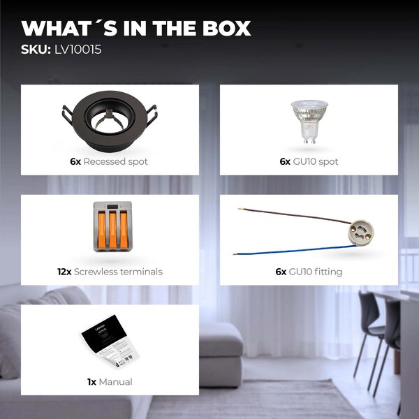 Ledvion Dimbare LED inbouwspot Zwart - Rio - 3W - 6500K - ø85mm - 6 pack
