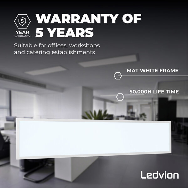 Ledvion Lumileds LED Paneel 30x120 - 36W - 6500K - 125 lm/W - UGR <22 - 5 Jaar Garantie - Incl. Dimbare LED Driver