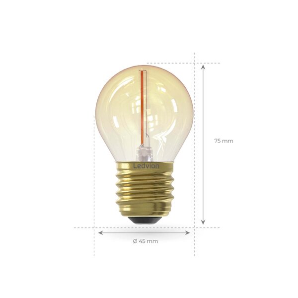 Ledvion 5x E27 LED Lamp Filament - 1W - 2100K - 50 Lumen - Gold