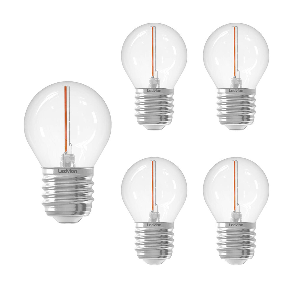 Ledvion 5x E27 LED Lamp Filament - 1W - 2100K - 50 Lumen - Clear
