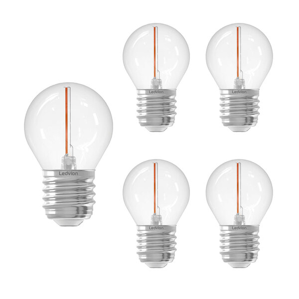 Ledvion 5x E27 LED Lamp Filament - 1W - 2100K - 50 Lumen - Clear