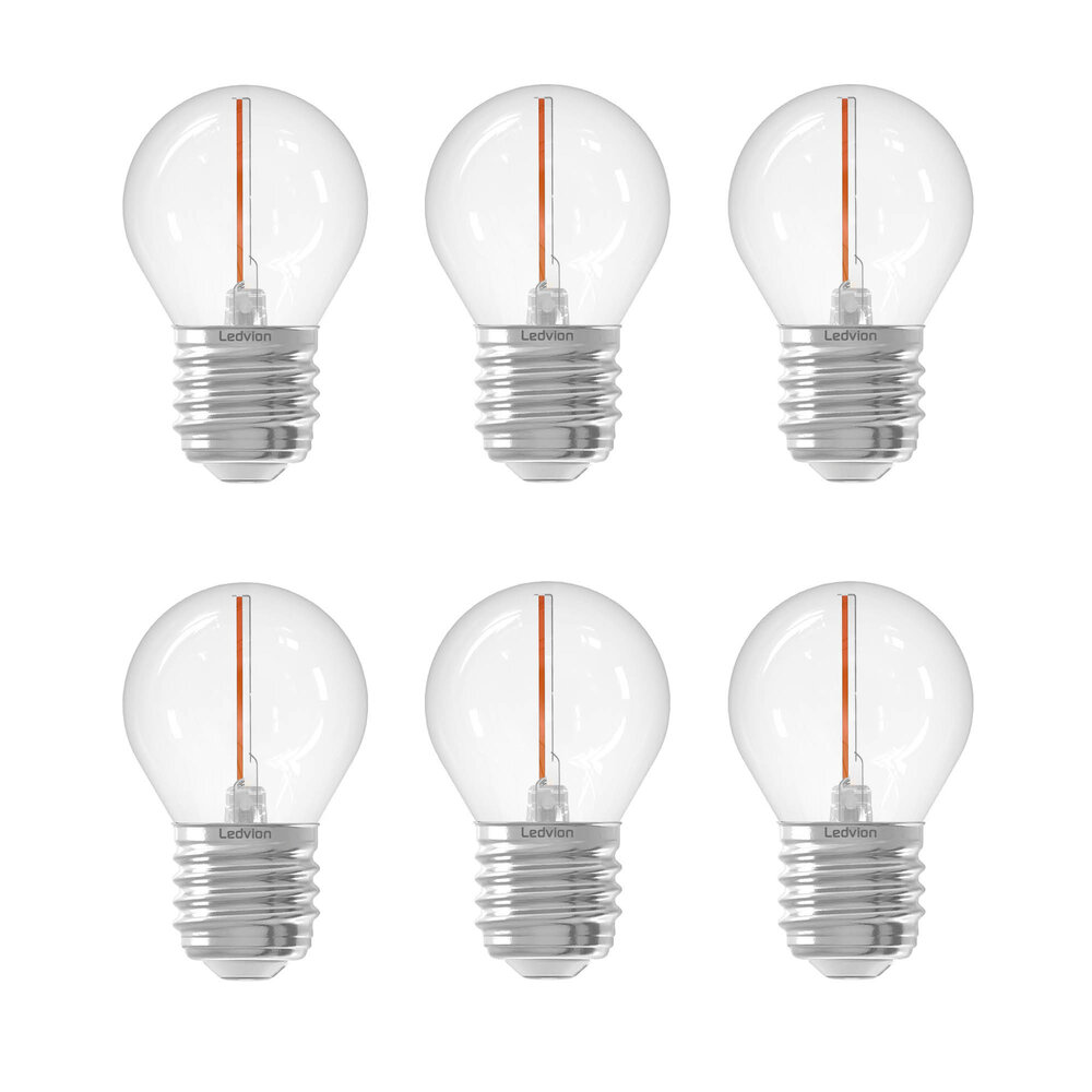 Ledvion 6x E27 LED Lamp Filament - 1W - 2100K - 50 Lumen - Clear