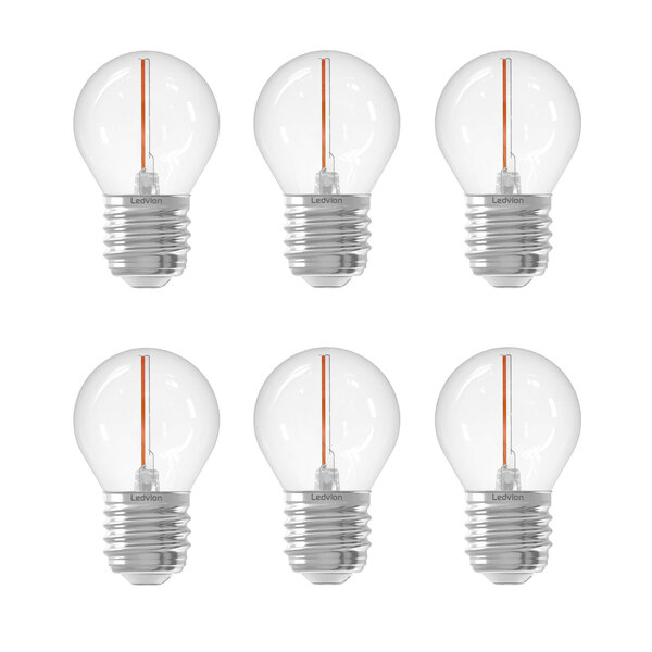 Ledvion 6x E27 LED Lamp Filament - 1W - 2100K - 50 Lumen - Clear