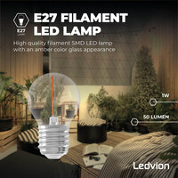 Ledvion 6x E27 LED Lamp Filament - 1W - 2100K - 50 Lumen - Clear