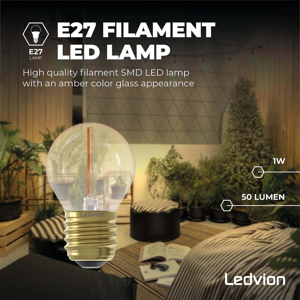 Ledvion 5x E27 LED Lamp Filament - 1W - 2100K - 50 Lumen - Gold
