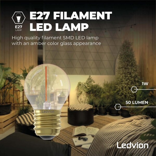 Ledvion 5x E27 LED Lamp Filament - 1W - 2100K - 50 Lumen - Gold