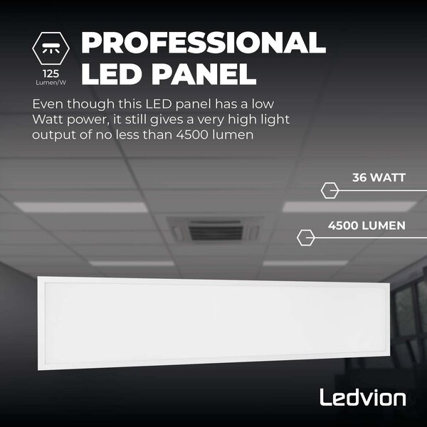 Ledvion 6x Lumileds LED Paneel 30x120 - 36W - 6500K - 125 lm/W - UGR <22 - 5 Jaar Garantie