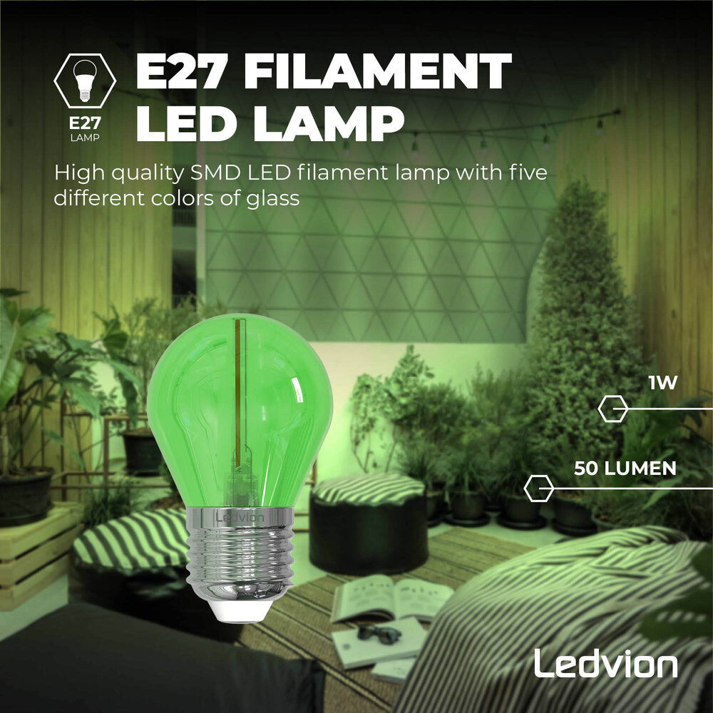 Ledvion 5-pack E27 LED Lamp Filament - 1W - 50 Lumen - Gekleurd