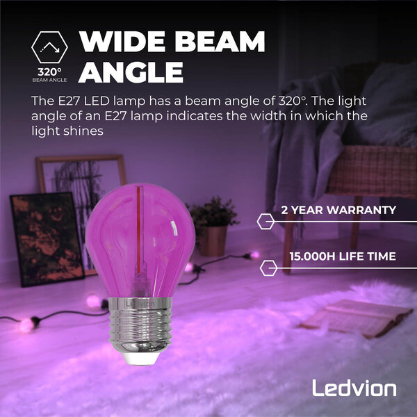 Ledvion 5-pack E27 LED Lamp Filament - 1W - 50 Lumen - Gekleurd