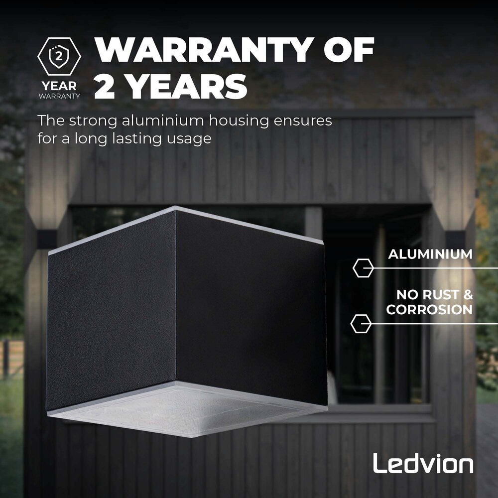 Ledvion Solar Wandlamp - Tweezijdig - 3000K - IP44 - Zwart