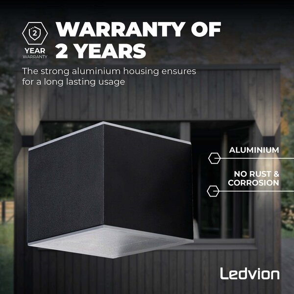 Ledvion Solar Wandlamp - Tweezijdig - 3000K - IP44 - Zwart