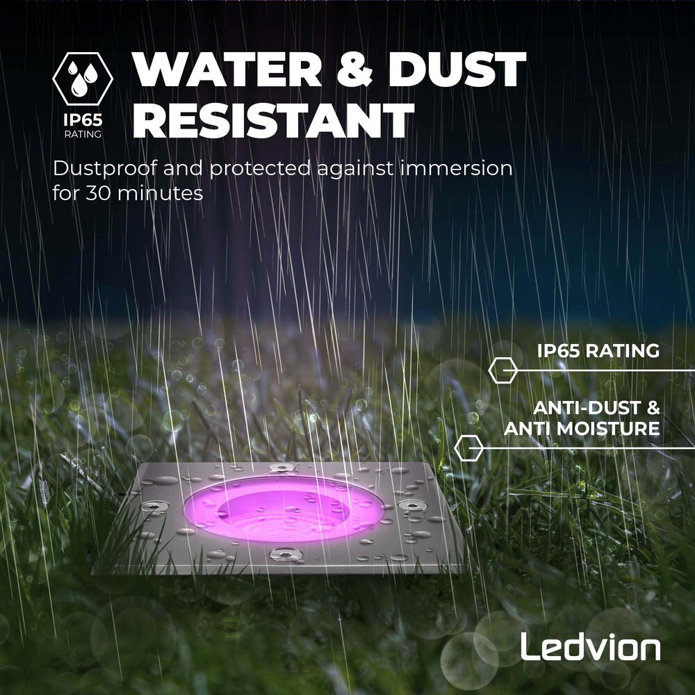 Ledvion 3x Smart LED Grondspot Vierkant - IP67 - 4,9W - RGB+CCT - 1 Meter Kabel