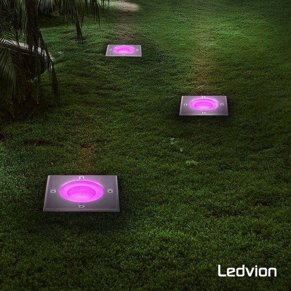 Ledvion 6x Smart LED Grondspot Vierkant - IP67 - 4,9W - RGB+CCT - 1 Meter Kabel