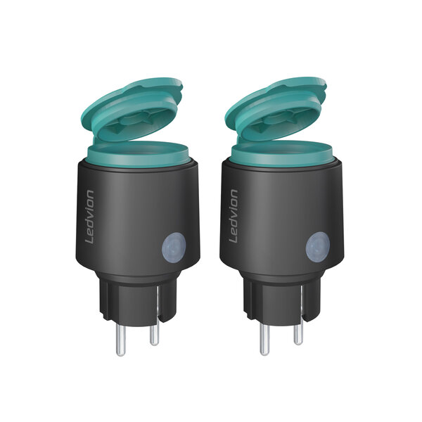 Ledvion 2x Slimme Stekker voor Buiten - Incl. Energiemeter - IP44 - Smart/WiFi Stopcontact
