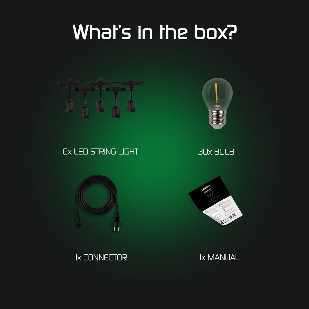 Ledvion 30m LED Prikkabel + 3m aansluitsnoer - IP65 - Koppelbaar - Incl. 30 LED Lampen