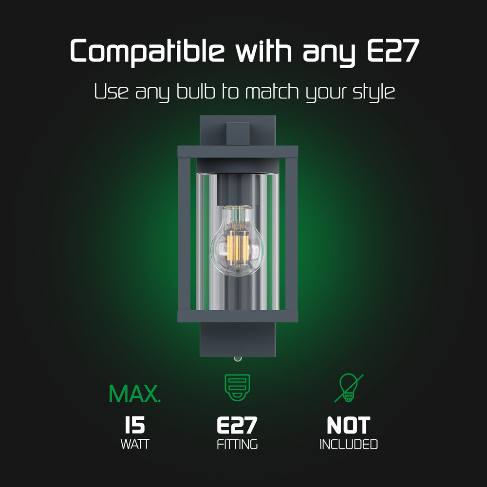 Ledvion LED Wandlamp Buiten met Schemeringssensor - IP44 - E27 Fitting - Antraciet