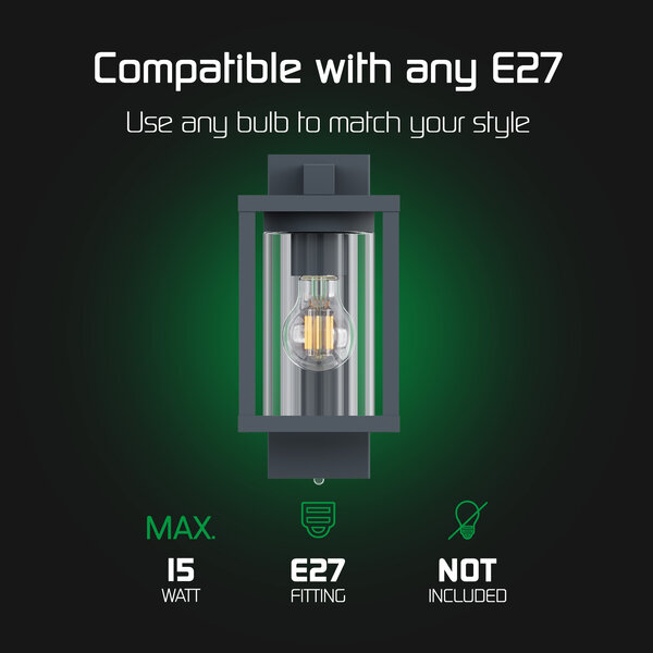 Ledvion LED Wandlamp Buiten met Schemeringssensor - IP44 - E27 Fitting - Antraciet